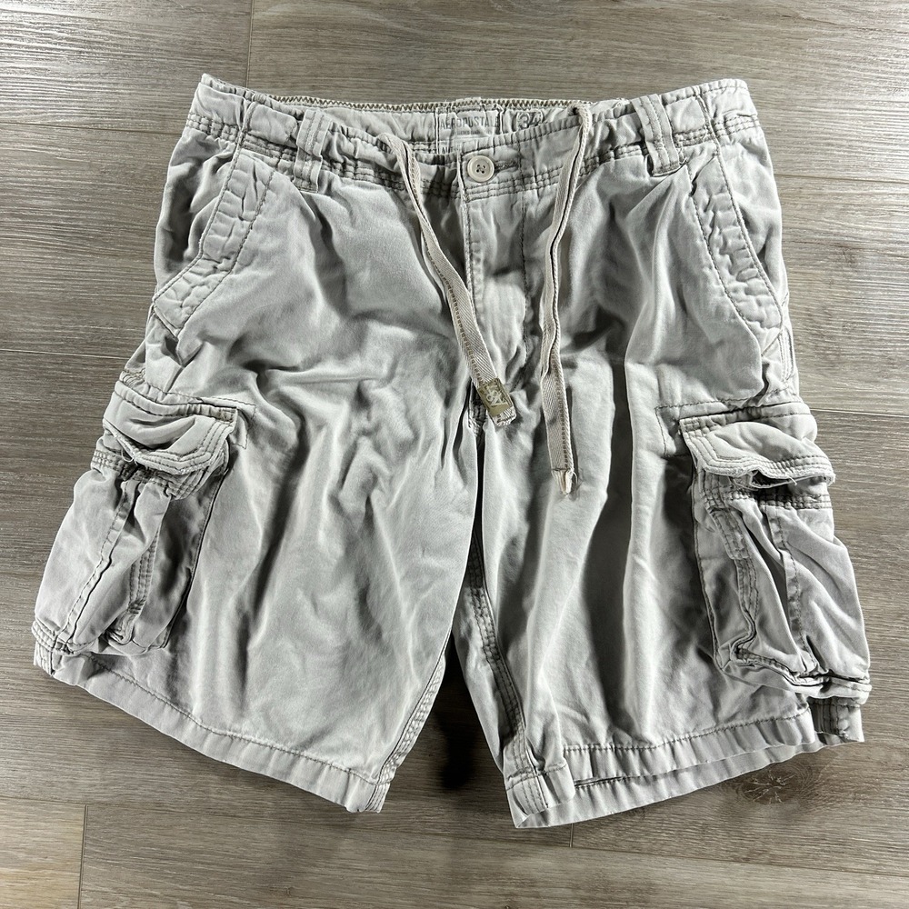 Aeropostale Mens Authentic Cargo Shorts 34 Tan Drawstring Cotton Y2K Baggy Skate